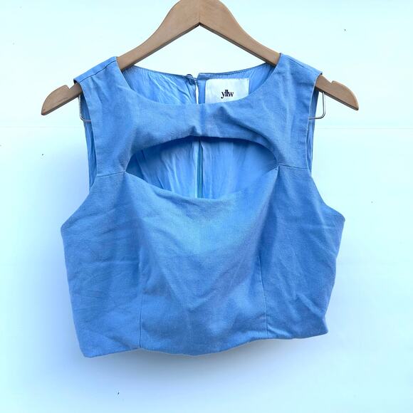 Yellow The Label Yllw Set Wide Leg Pants Crop Blue Vacation Co-Ord Medium Small - Picture 2 of 14